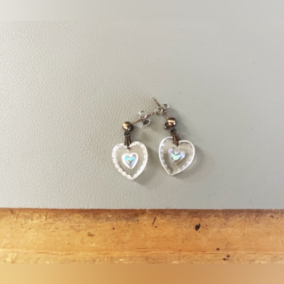 SOLD- Heart of Glass iridescent Earrings- Never Worn - Picture 3 of 7